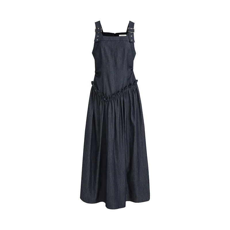 unspoken_Minimalist_Pleated_Cinched_Waist_Cotton_A_Line_Strap_Dress_Women_Maxi_Dresses_MISSTT