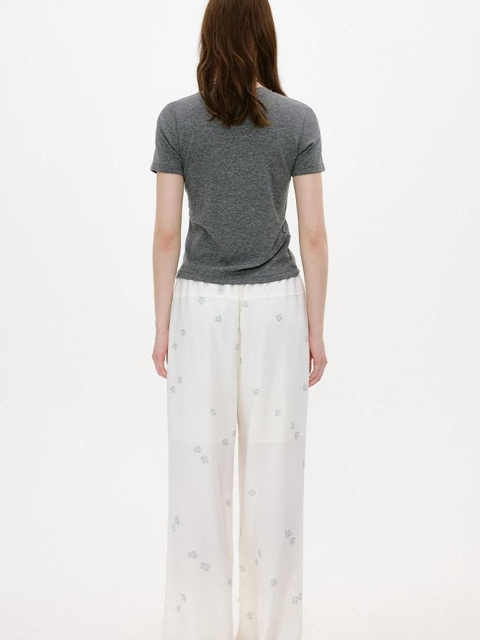 fano Elastic Waist Pocketed Wide Leg Korean Commuter Loose Stretch White Sweatpants