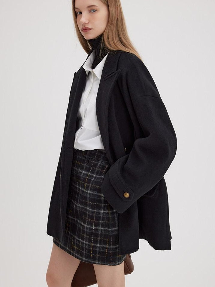 fano Minimalist Commuter Straight Fit Double Breasted Lapel Pocket Women Short Coat