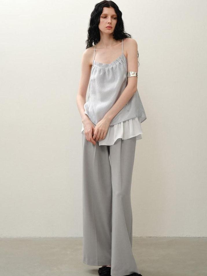 someone sometimes Original Design Ruffle Trim Loose Fit Lyocell Blend Women Solid Color Camisoles