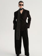 audreyyang Crossover Waist Office Relaxed Fit Women Double Breasted Black Blazers