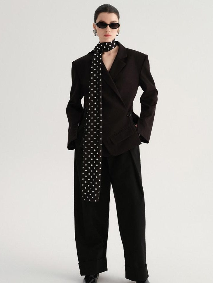 audreyyang Crossover Waist Office Relaxed Fit Women Double Breasted Black Blazers