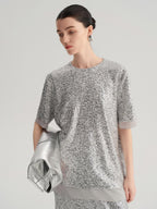 audreyyang Sparkling Sequin Casual Loose Fit Women Crew Neck Top & Skirt Sets