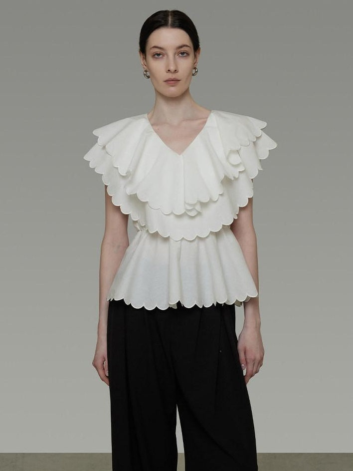 unspoken Breathable Cotton Blend Ruffle Collar Loose Minimal Commuter Women Blouses