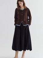fano Pure Wool Commuter Regular Fit Roundneck Colorblock Women Brown Knit Cardigans