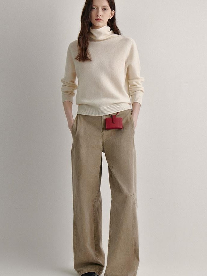 fano 100 Percent Wool High Neck Straight Minimalist Commuter Women Pullover Sweaters