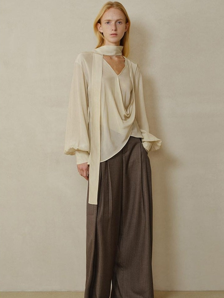 someonesometimes Shape Retaining Pleated Natural Waist Brown Striped Poly Stretch Wide Leg Pants