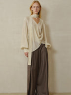 someonesometimes Shape Retaining Pleated Natural Waist Brown Striped Poly Stretch Wide Leg Pants