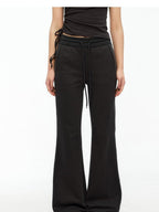 ikyou Minimal Commuter Drawstring Natural Waist Cotton Blend Wrinkle Free Flared Pants