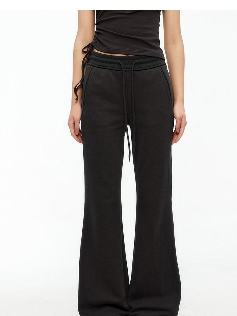 ikyou Minimal Commuter Drawstring Natural Waist Cotton Blend Wrinkle Free Flared Pants
