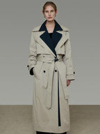 unspoken Minimalist Double Breasted Long Straight Workwear Beige Navy Trench Coats