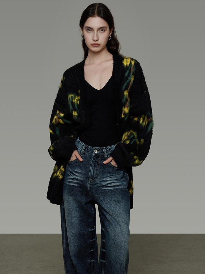 unspoken Warm V-neck Button Closure Loose Fit Commuter Knit For Women Cardigans