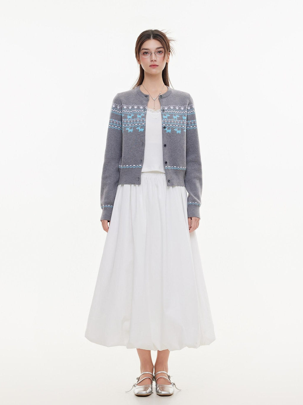 ikyou Lightweight Warmth Loose Knit Commuter Women Grey Cute Animal Cardigans