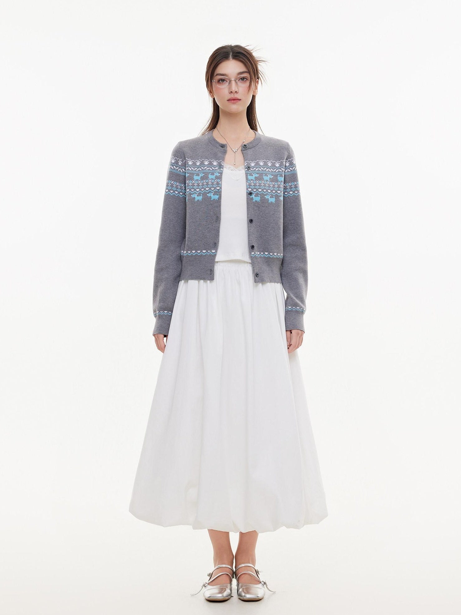 ikyou Lightweight Warmth Loose Knit Commuter Women Grey Cute Animal Cardigans