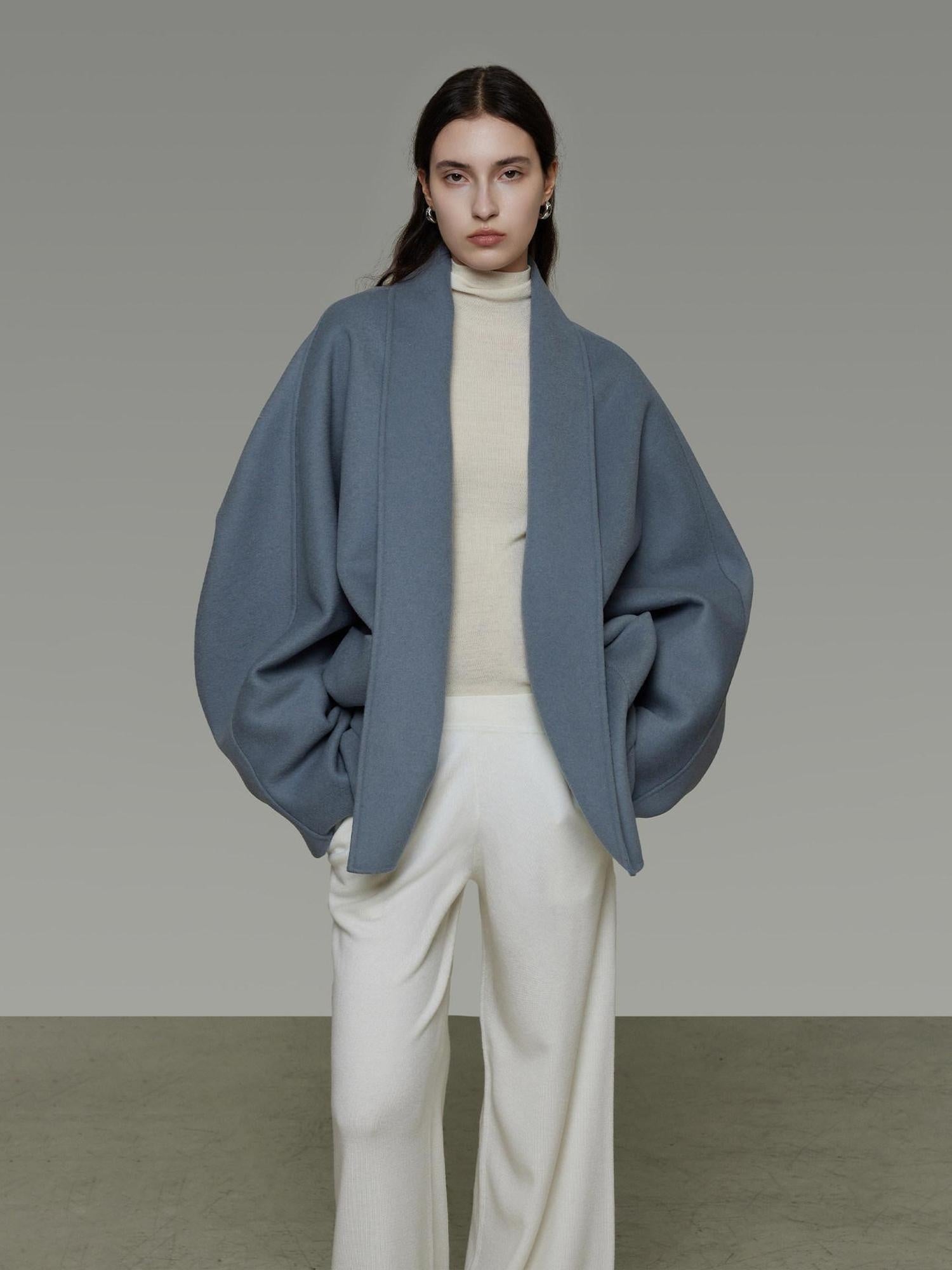 unspoken Pure Sheepswool Structured Tailoring Relaxed Fit Mist Blue Wool Coats