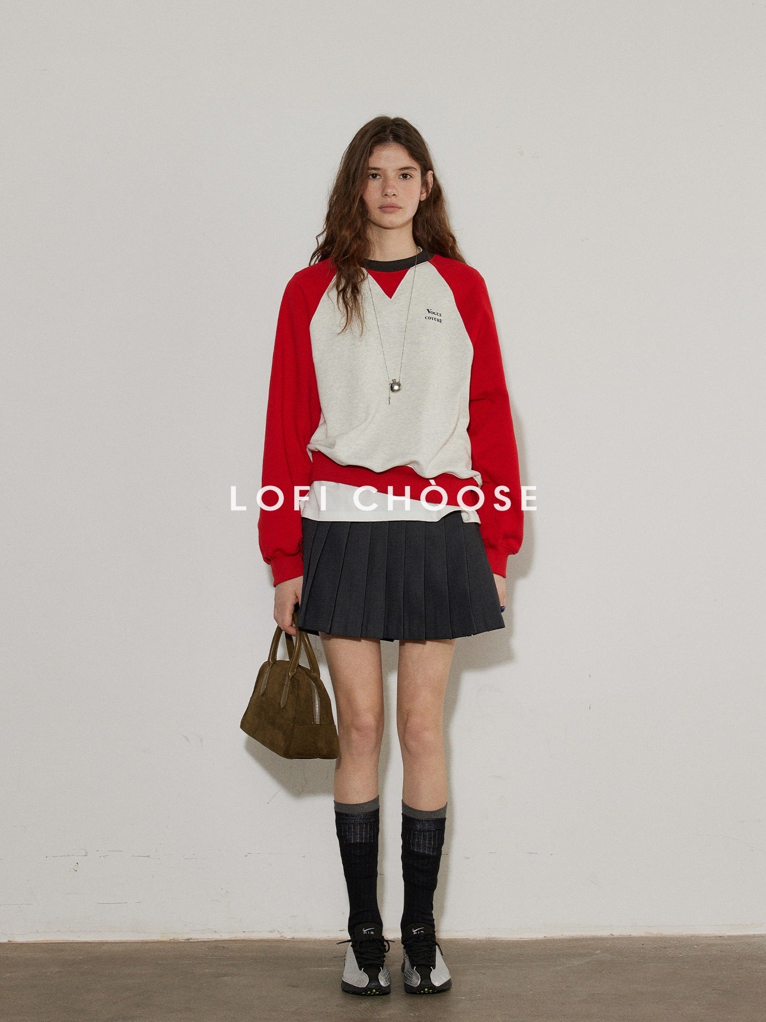 Lofi choose Cozy Colorblock Relaxed Fit Long Sleeve Crewneck Women Office Casual Sweatshirt