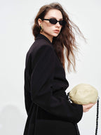 audreyyang Oversized Cinched Waist Short Notch Lapel One Button Black Polyester Blazers
