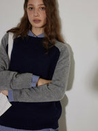 Lofi choose Colorblock Loose Fit Crewneck Pullover Smart Commuter Office Women Knit Sweaters
