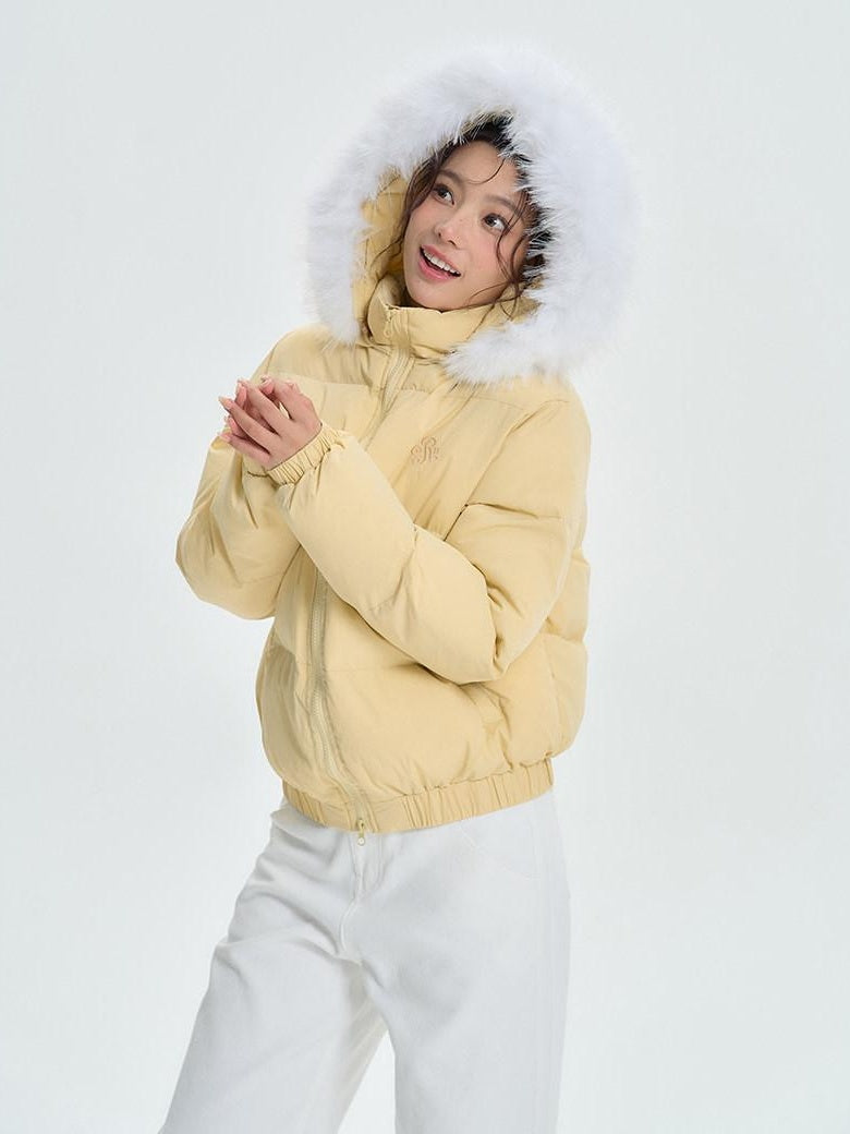 ikyou Thick Embroidered Detachable Hood Straight Fit Commuter Polyester Puffer Jackets