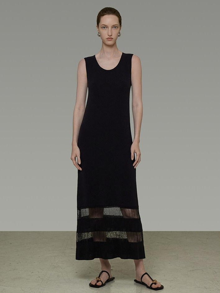 unspoken Elegant Sleeveless Cutout H Line Tank Dress City Commute Black Maxi Dresses