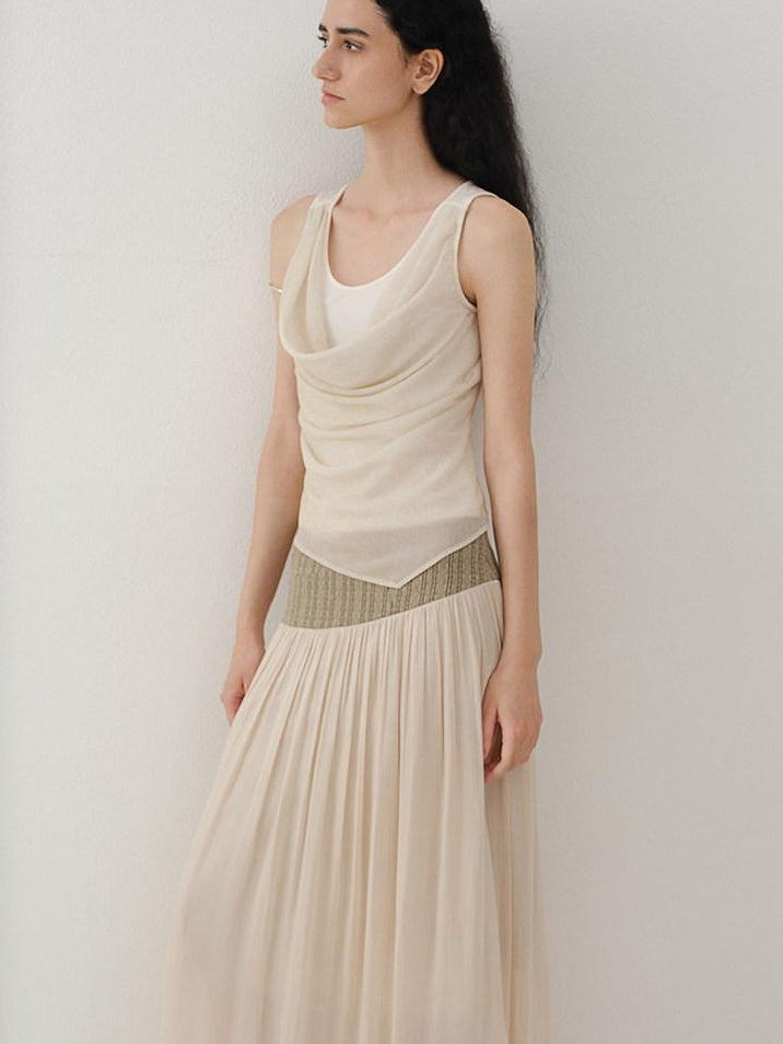 someonesometimes Tencel Wool Blend Slim Fit Commuter Workwear Unlined Beige Women Tank Tops