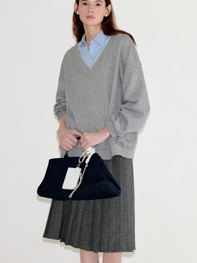 fano Soft Cotton Blend Colorblock Polo Collar Loose Knit Pullover Women Sweaters