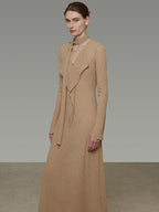 unspoken Breathable High Waist Sash V-neck Aline Longsleeve Office Polyester Maxi Dresses
