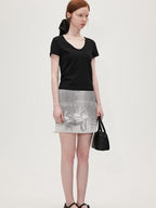 fano Cotton Tencel V-neck Straight Fit Women Black White Short Sleeve T-Shirts