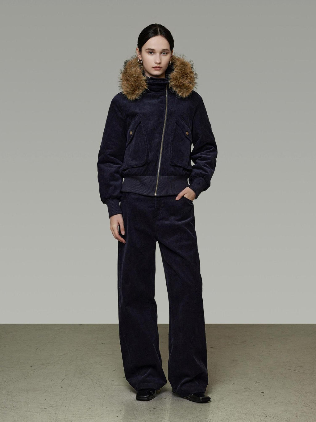 unspoken Thick Cotton Hooded Oversized Minimal Commuter Navy Zippered Puffer Jackets