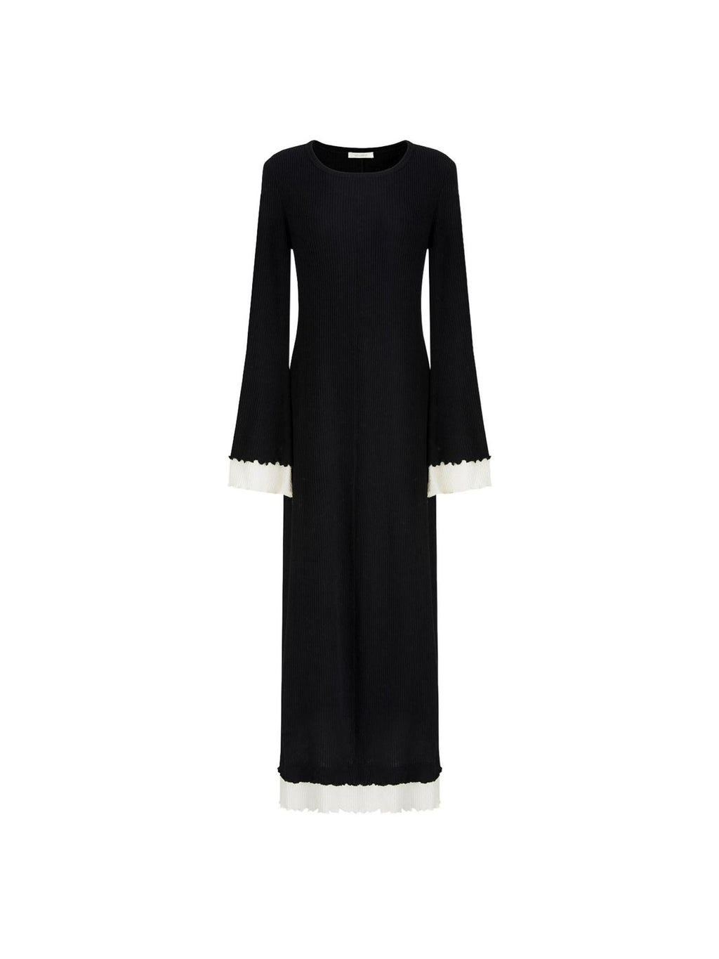 unspoken Slim Waist Colorblock Aline Knit Bell Sleeve Office Women Breathable Maxi Dresses