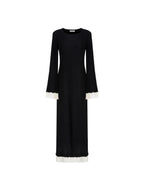 unspoken Slim Waist Colorblock Aline Knit Bell Sleeve Office Women Breathable Maxi Dresses