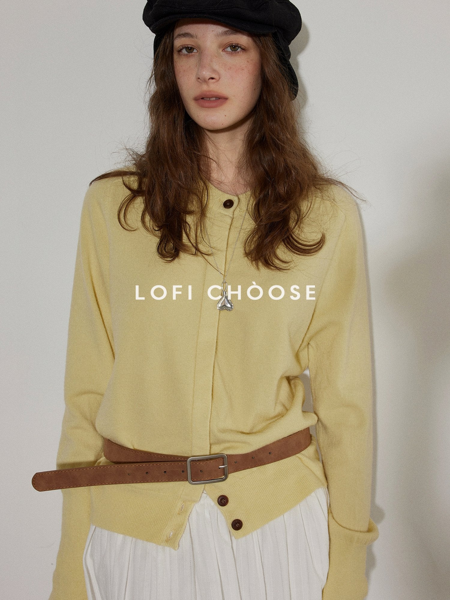 Lofi choose Button Front Knit Regular Fit Office Women Round Neck Yellow Charcoal Cardigans