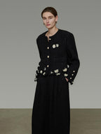unspoken Warm Button Crew Neck Relaxed Short Workwear Women Black Ivory Cropped Jackets