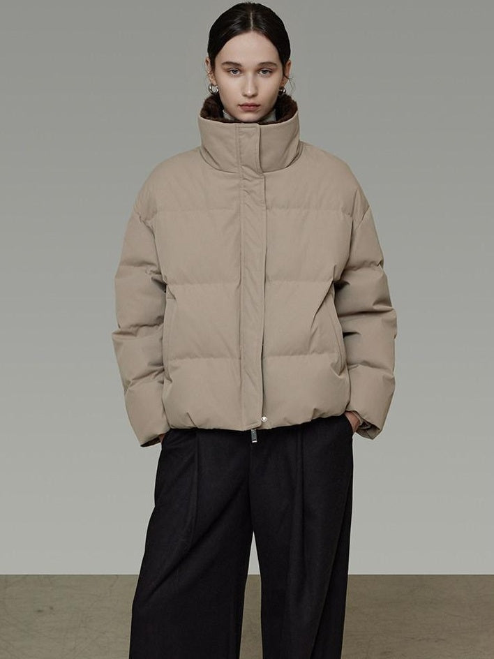 unspoken 90 White Duck Down Warm Loose Commuter Zip Lapel Women Down Jackets