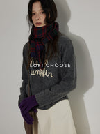 Lofi choose Acrylic Blend Relaxed Fit Office Crew Longsleeve Dark Gray Navy Sweaters