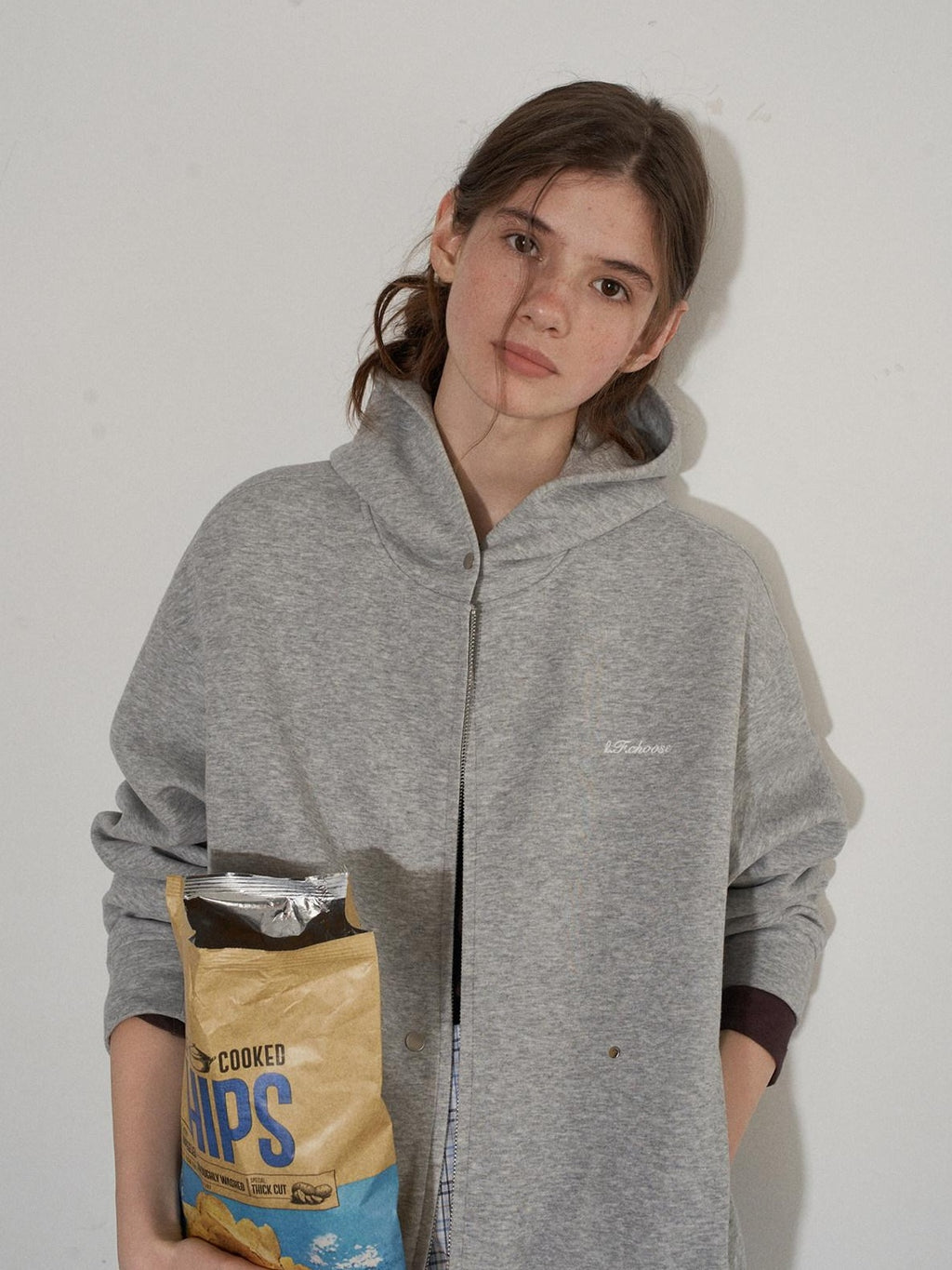 Lofi choose Soft Cotton Blend Loose Fit Button Front Commuter Grey Oversized Hoodie