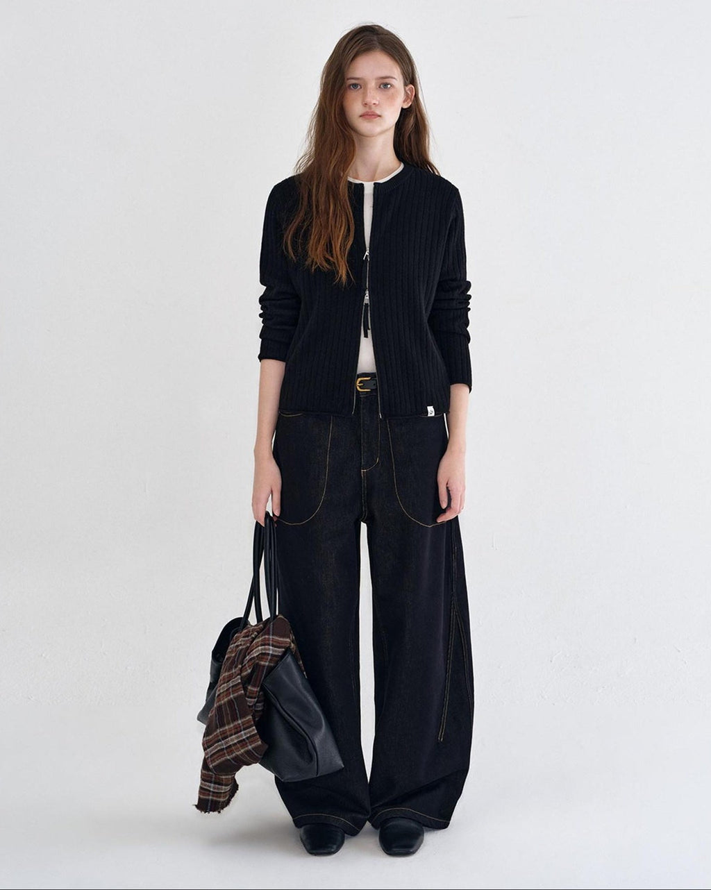 fano Vintage Washed Cotton Loose Natural Waist Casual Women Dark Wide Leg Pants