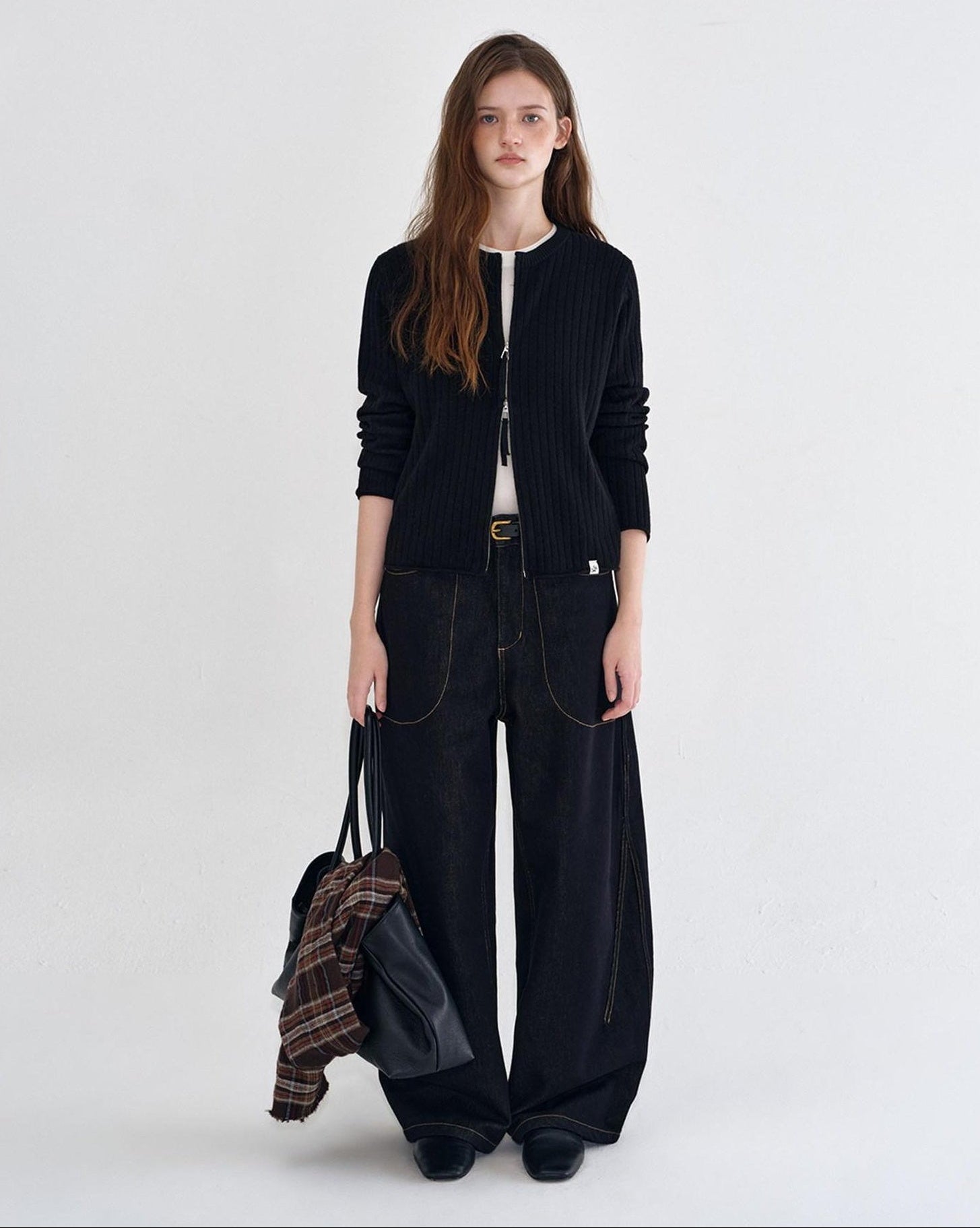 fano Vintage Washed Cotton Loose Natural Waist Casual Women Dark Wide Leg Pants