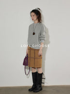 Lofi choose Floral Print Loose Fit Office Crewneck Women Blue Gray Long Sleeve Sweatshirt