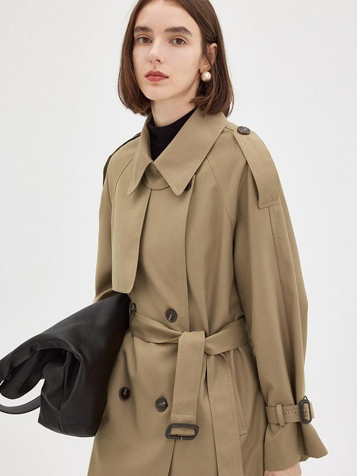fano Pocketed Relaxed Raglan Midlength Double Breasted Khaki Womens Trench Coats