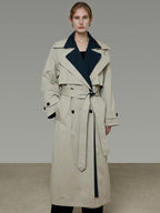 unspoken Minimalist Double Breasted Long Straight Workwear Beige Navy Trench Coats