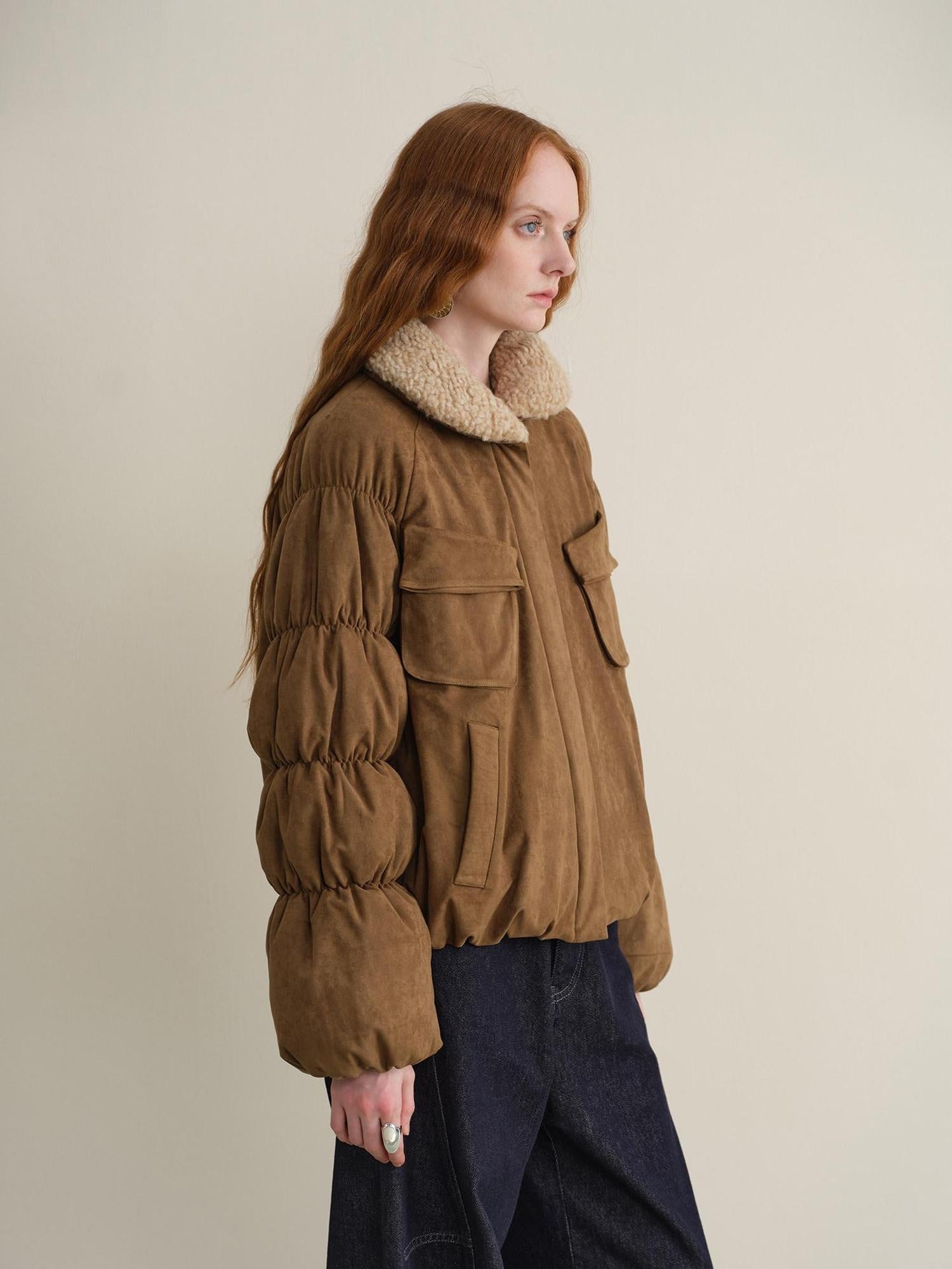 someonesometimes Thick Insulated Casual Loose Lantern Sleeves Women Zip Front Puffer Jackets