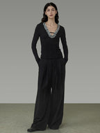 unspoken High Waist Sleek Black Workwear Tailored Fit For Ladies Polyester Wide Leg Pants