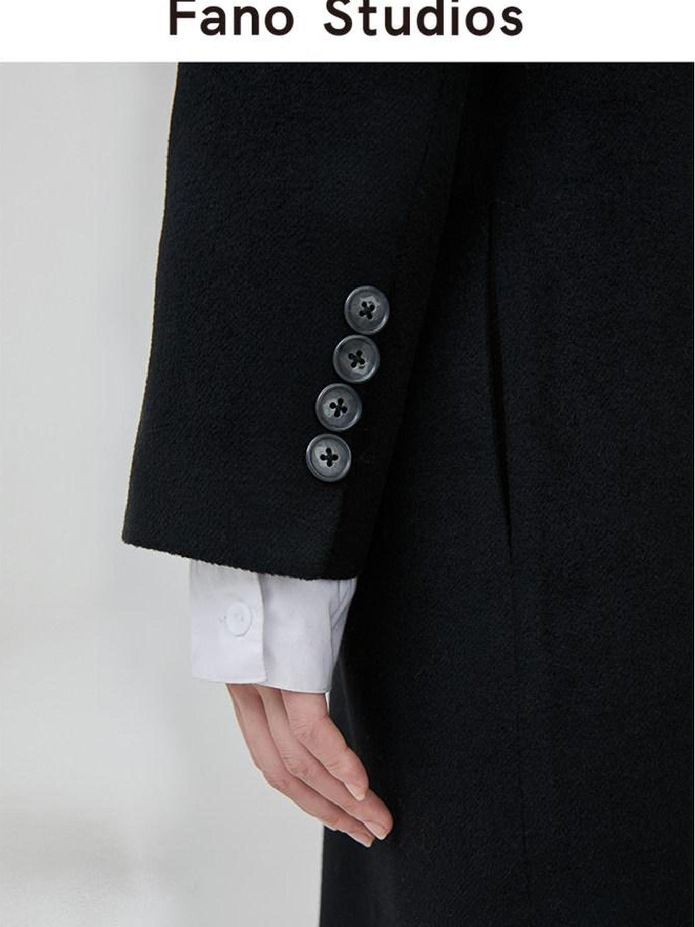 fano Thick Doublebreasted Blazer Collar Commuter Midlength Women Black Long Coats