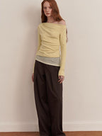 someonesometimes Faux Cashmere Slim Fit Asymmetrical Slant Neck Women Knit Pullover Sweaters