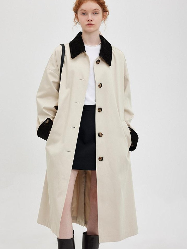 fano Single Breasted Stand Collar Relaxed Fit Women Polyester Lined Trench Coats