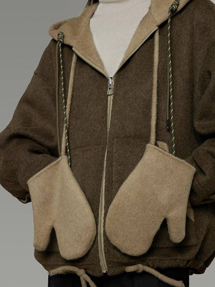 unspoken Premium Sheepswool Minimal Commuter Loose Fit Hooded Zip For Women Wool Coats