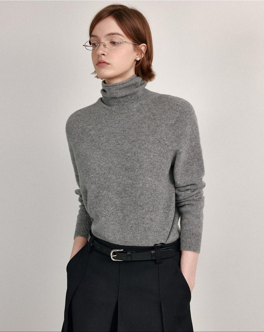 fano 100 Percent Wool High Neck Straight Minimalist Commuter Women Pullover Sweaters