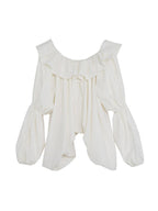 unspoken Breathable Viscose Ruffle Collar Loose Minimal Office Women Pullover Blouses