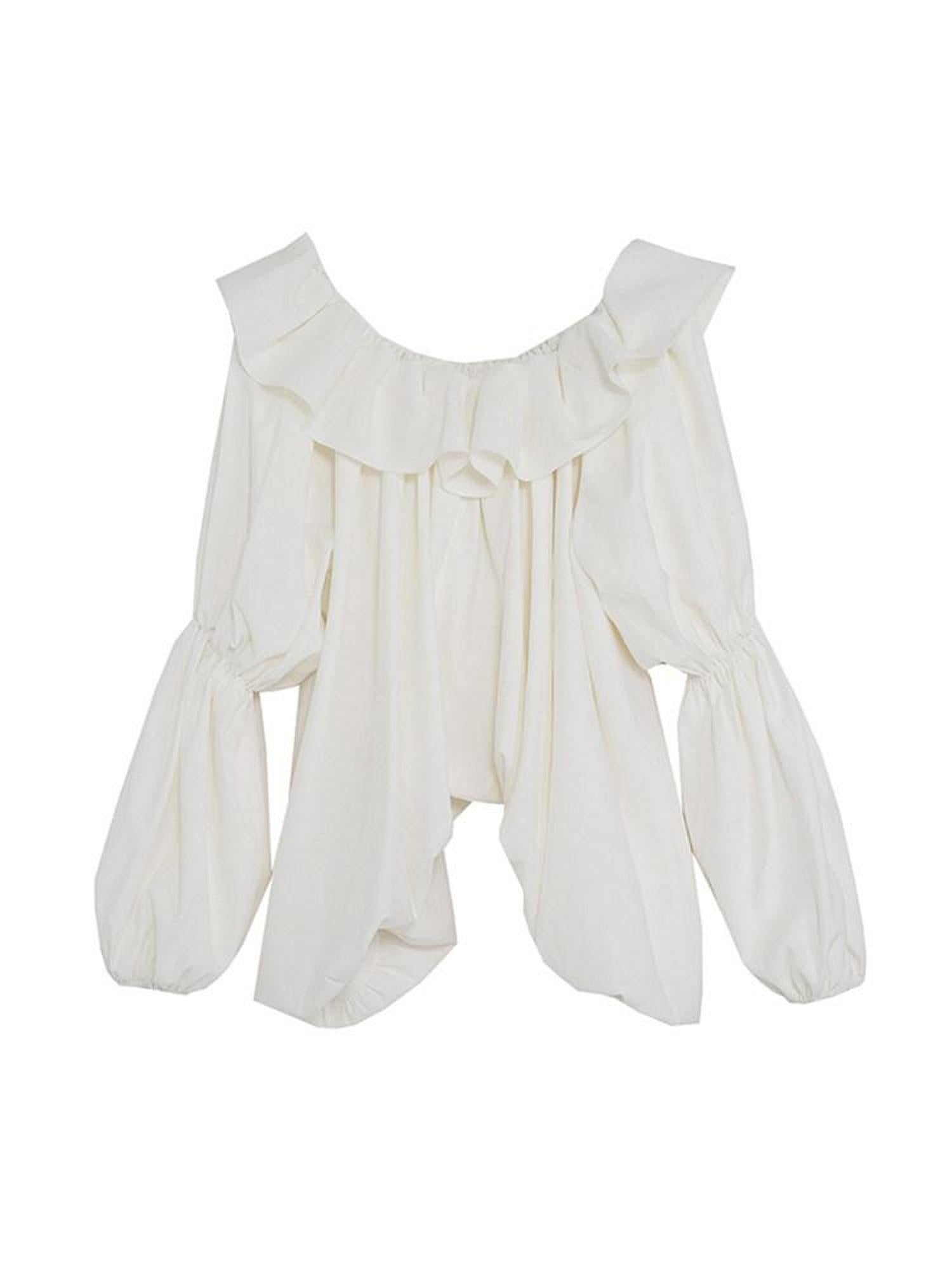 unspoken Breathable Viscose Ruffle Collar Loose Minimal Office Women Pullover Blouses